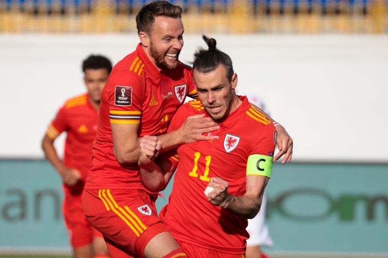 Wales forward Gareth Bale celebrates after scoring the opening goal from the penalty spot. AFP