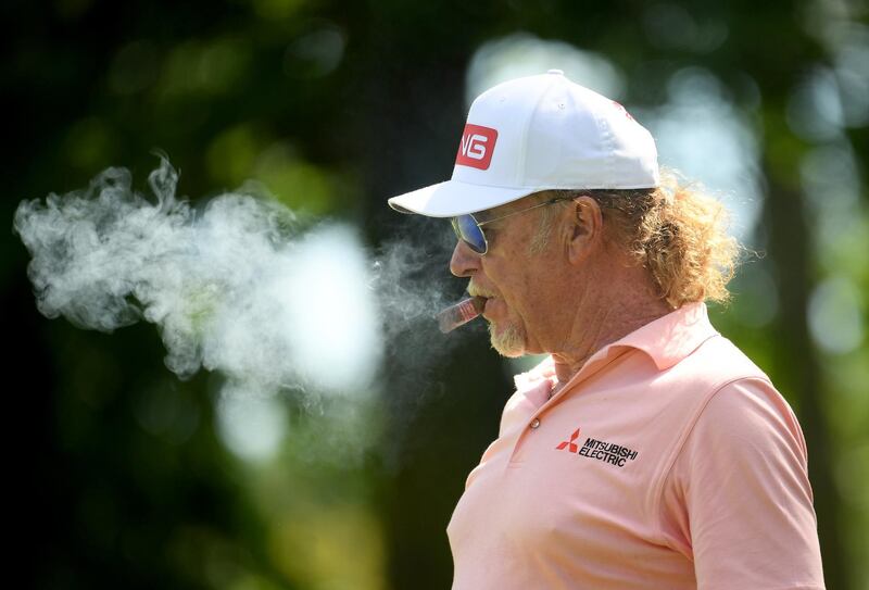 Spanish golfer Miguel Angel Jimenez on the putting green during the first round of the Hero Open at Marriott Forest of Arden in Birmingham, England, on Thursday, July 30. Getty