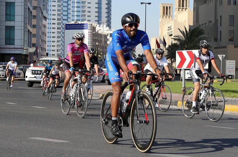 A total of 220 professional cyclists participated in the 90-kilometre ride, with 70 amateurs in the 7km charity ride that supported Al Ajmani Charity Foundation.