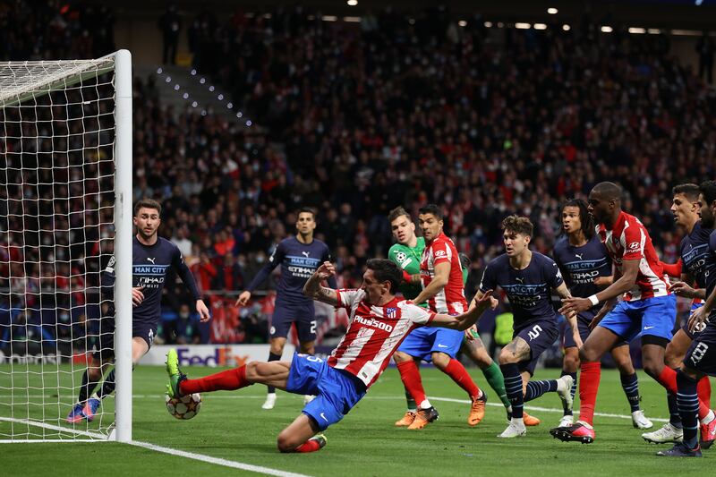 Stefan Savic of Atletico Madrid shoots, Getty