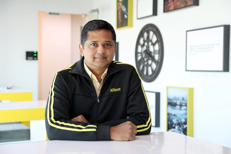 DUBAI , UNITED ARAB EMIRATES , January  6 ��� 2019 :-  Narendra Menon , Managing Director of Nikon Middle East at his office in Jafza 19 Building in Jebel Ali in Dubai. ( Pawan Singh / The National ) For Business. Story by David Dunn