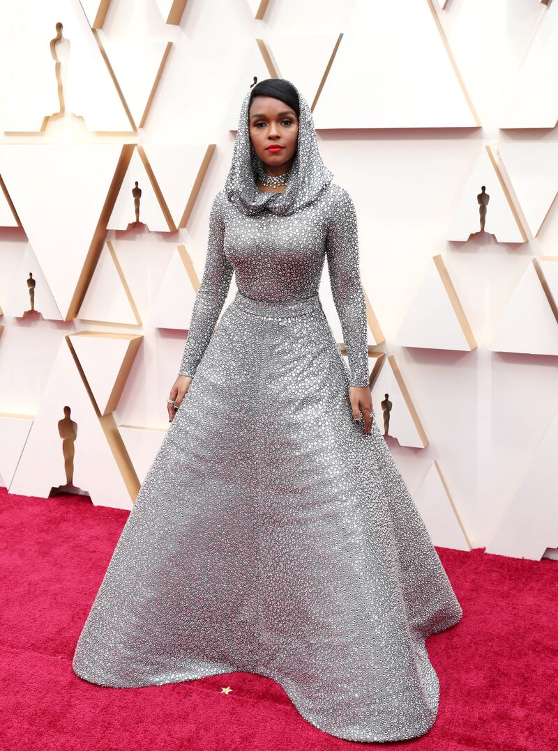 Janelle Monae, wearing hooded Ralph Lauren, arrives at the 92nd Academy Awards on February 9, 2020. EPA