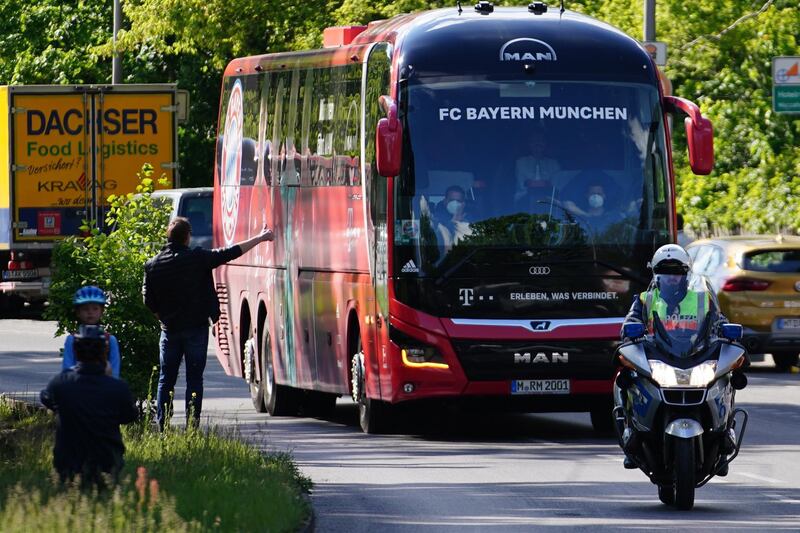 The Bayern Munich team bus on its way to the stadium. EPA