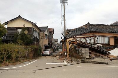 Damaged buildings along a street in the city of Wajima, Ishikawa prefecture. AFP
