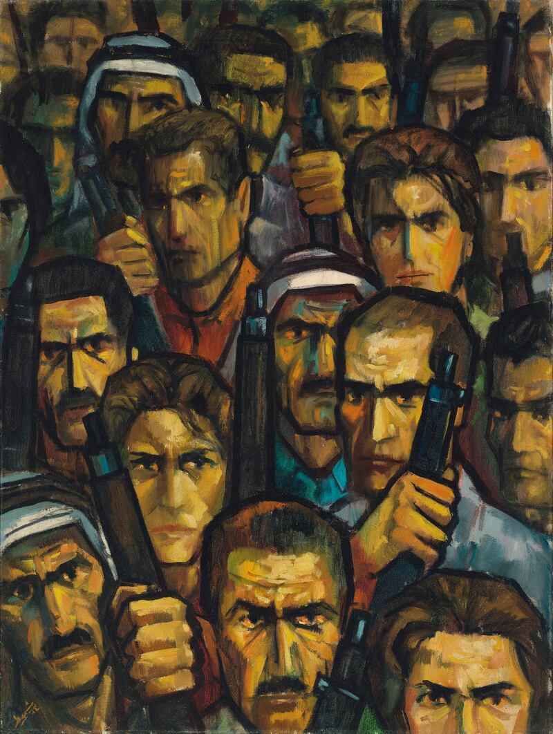 'The Way' by Ismail Shammout: the 1964 painting, a scene of Palestinians clutching rifles painted almost at close-up, tripled its low estimate to go for £150,000, an auction record for the artist. 