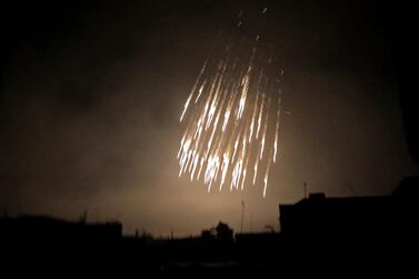 White phosphorus incendiaries landing perviously in Syria. AFP 