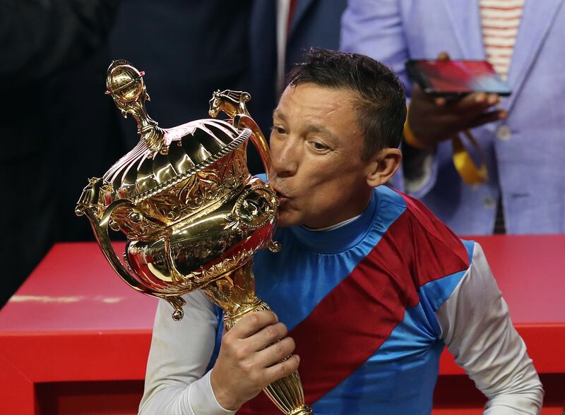 Frankie Dettori with the Dubai World Cup. Chris Whiteoak / The National