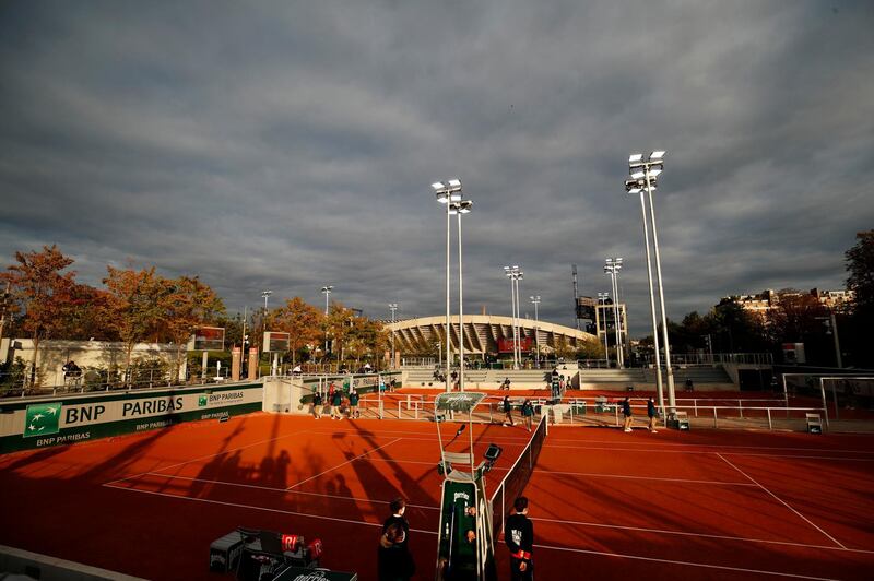 PARIS, FRANCE - SEPTEMBER 28: General view of court 13 with Court Suzanne Lenglen in the background on day two of the 2020 French Open at Roland Garros on September 28, 2020 in Paris, France. (Photo by Clive Brunskill/Getty Images)