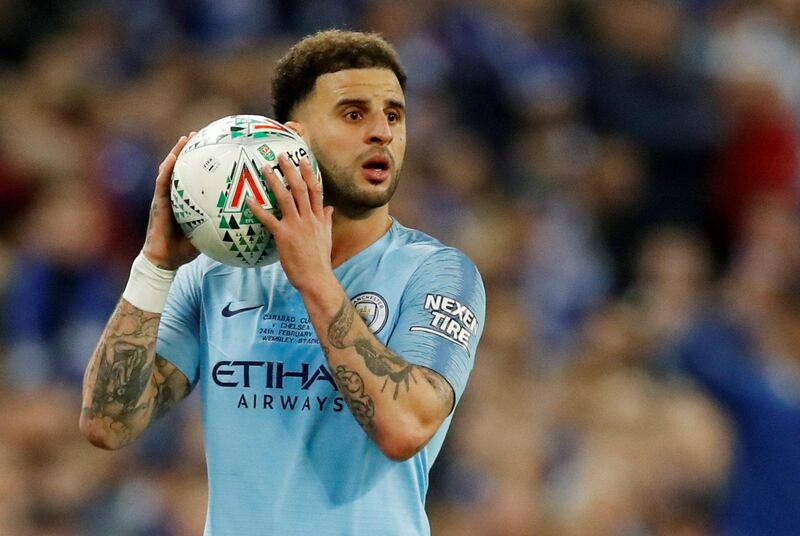 Right-back: Kyle Walker (Manchester City) – Part of a defence that kept Chelsea relatively quiet for 120 minutes as Manchester City retained the Carabao Cup. Reuters