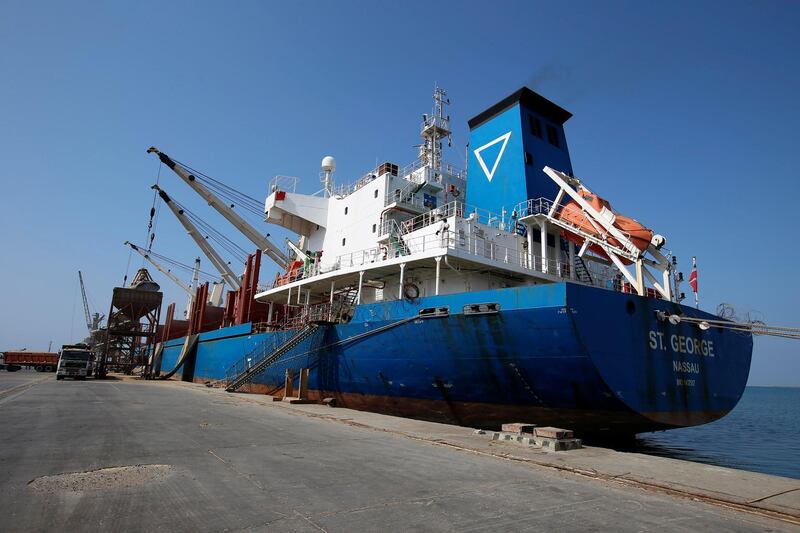 St. George ship carrying 29,520 tonnes of wheats is docked at the Red Sea port of Hodeidah, Yemen November 30, 2017. REUTERS/Abduljabbar Zeyad