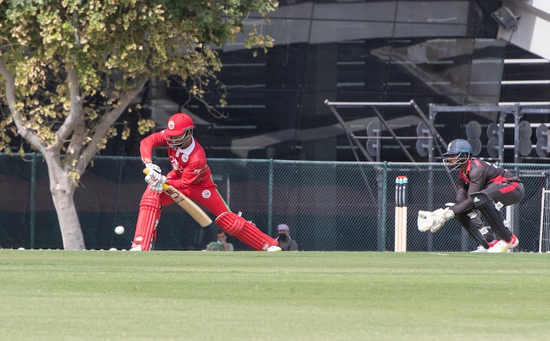 Shoaib Khan bats for Oman against the UAE during the Cricket World Cup League 2 match at the ICC Academy in Dubai. 
