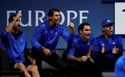 Tennis - Laver Cup - 1st Day - Prague, Czech Republic - September 22, 2017 - Members of team Europe react during the match.   REUTERS/David W Cerny     TPX IMAGES OF THE DAY