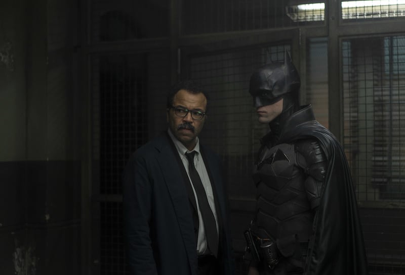 Jeffrey Wright, left, as Lt James Gordon, with Batman.