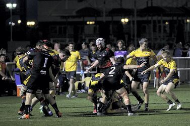 Dubai, November, 09, 2018: Dubai Exiles and Dubai Hurricanes in action during the West Asia Premiership league match at the Rugby Sevens stadium in Dubai . Satish Kumar for the National/ Story by Paul Radley