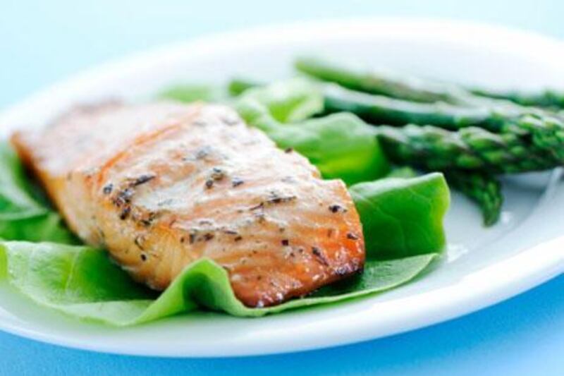 Salmon is low in fat and high in protein and omega-3 fatty acids.