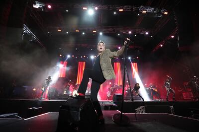 Robbie Williams performs at the 2022 New Years Eve gala dinner at the Atlantis, The Palm. Chris Whiteoak/ The National