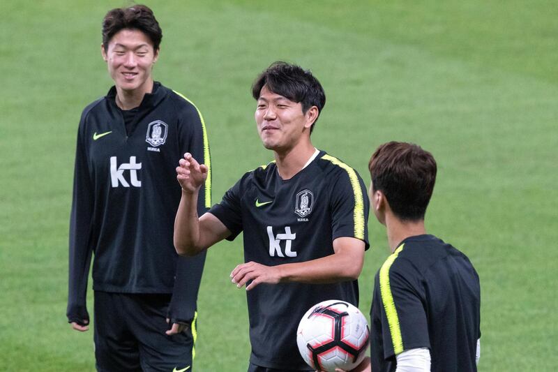 DUBAI, UNITED ARAB EMIRATES. 18 November 2019. The Korean national football team practise at Zayed Stadium ahead of their game tomorrow against Brazil. (Photo: Antonie Robertson/The National) Journalist: Amith Pasella Section: Sport.
