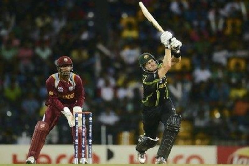 Shane Watson hit three sixes and two boundaries off the West Indies bowling at the R Premadasa Stadium last night. Philip Brown / Reuters