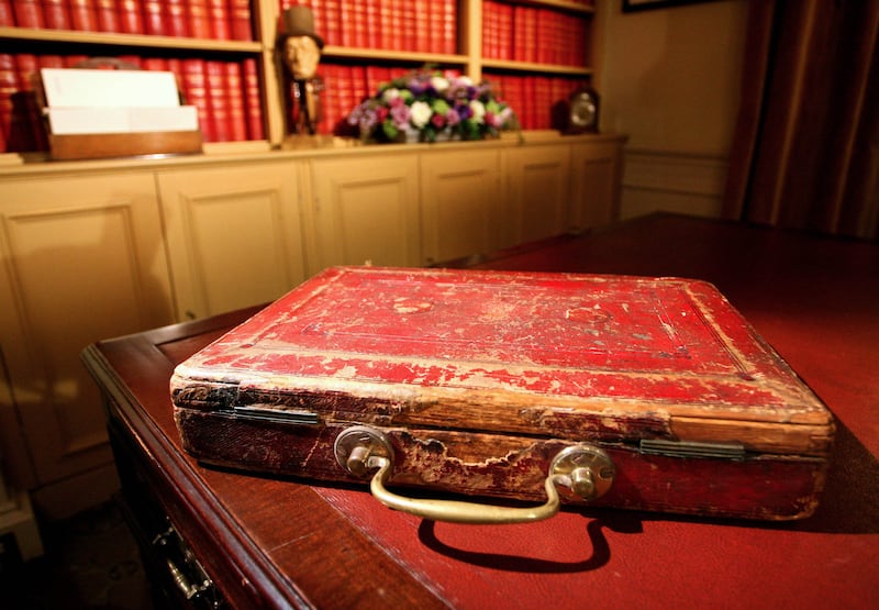 The Budget box – or "Gladstone box" – sits in Alistair Darling's study before the 2008 Budget