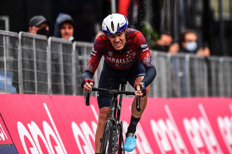 Italy's Alessandro De Marchi crosses the finish line to finish Stage 4 in second place and take over as race leader. AFP