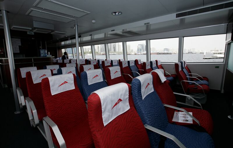 Dubai, United Arab Emirates, July 27 2011, Jonathan Gornall Story, RTA Water Taxi-   The passenger seating area of the RTA Dubai Ferry the RTA  Dubai Water Taxi  along the Dubai Creek, the taxi has large windows to view the shoreline or skylines of old Dubai.     Mike Young / The National