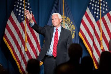 Former US vice president Mike Pence waves after addressing the Republican Lincoln-Reagan Dinner on June 3, 2021 in Manchester, New Hampshire. Getty Images / AFP
