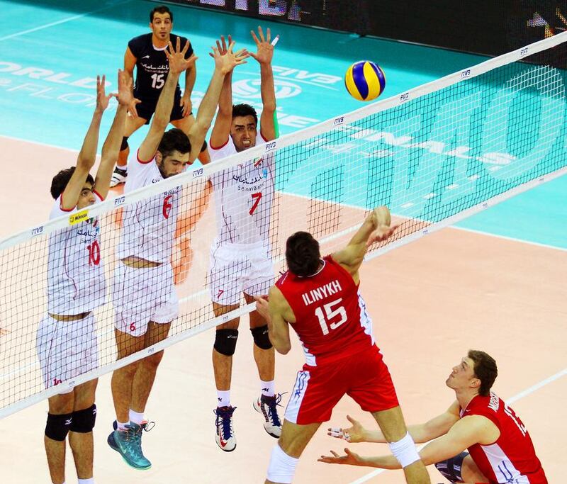 Iran, in white, were defeated by Russia 3-2 in their opening match at the FIVB World League at Mandela Forum in Florence, Italy. Paolo Bruno / Getty Images