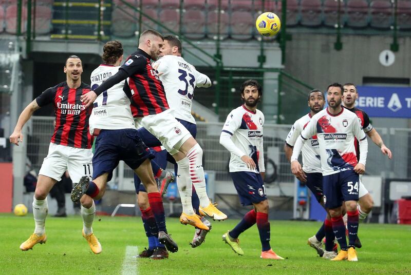 AC Milan's Ante Rebic makes it 3-0 at the San Siro. EPA