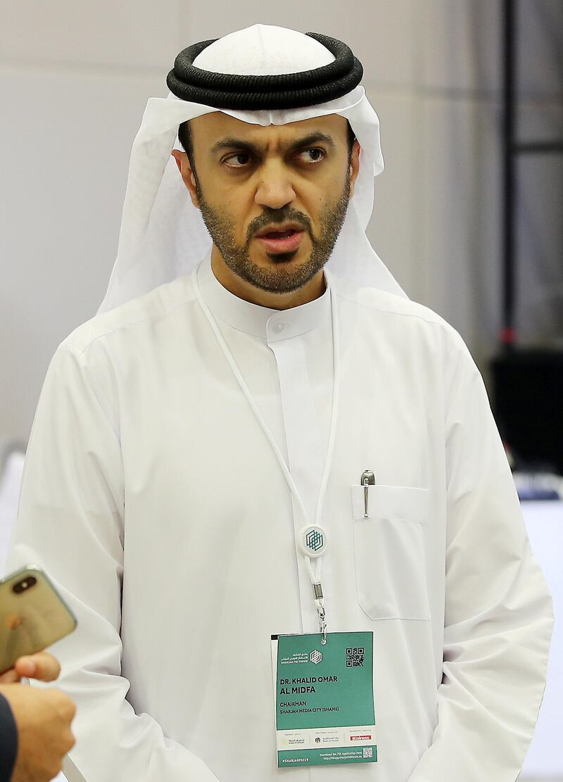 SHARJAH, UNITED ARAB EMIRATES , Nov 11  – 2019 :- Dr. Khalid Omar Al Midfa, Chairman of Sharjah Media City (Shams) at the Sharjah FDI Forum held at Al Jawaher Reception and Convention Centre in Sharjah. ( Pawan Singh / The National )  For Business. Story by Sarmad 