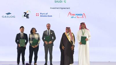 Acwa Power signs the agreement with Dutch companies at the Saudi-EU Investment Forum in Riyadh on Monday. Photo: Acwa Power
