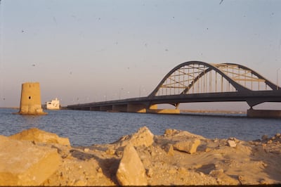 The Maqta bridge in 1969, a year after it was opened by Sheikh Zayed. A customs post on the mainland checked documents and collected fees but there was very little traffic