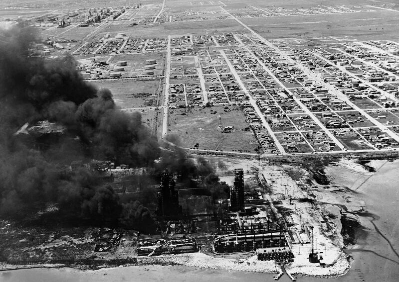 The smoking remains of the Monsanto chemical plant in the aftermath of the Texas City Disaster, in which nearly 600 people were killed by an explosion of ammonium nitrate fertilizer being transported by the SS Grandcamp, 22nd April 1947. (Photo by Keystone/Hulton Archive/Getty Images)