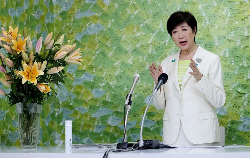 Tokyo governor Yuriko Koike speaks during a media interview in Tokyo on July 5, 2020. Tokyo governor Yuriko Koike declared victory in the July 5 vote to elect the leader of one of the world's most populous cities and immediately vowed to step up the fight against a recent coronavirus resurgence. - Japan OUT
 / AFP / JIJI PRESS / STR
