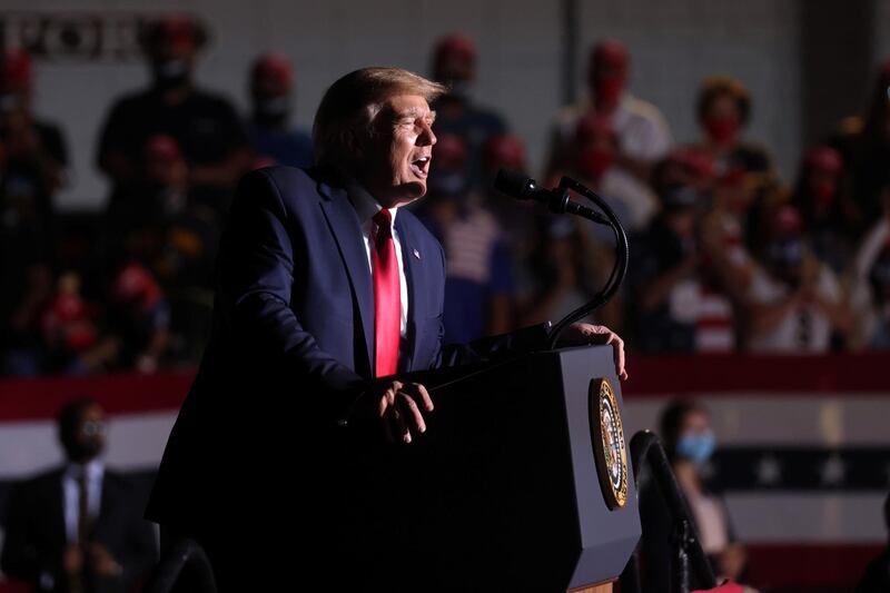 U.S. President Donald Trump rallies with supporters at a campaign rally in Minden, Nevada, U.S., September 12, 2020. REUTERS/Jonathan Ernst