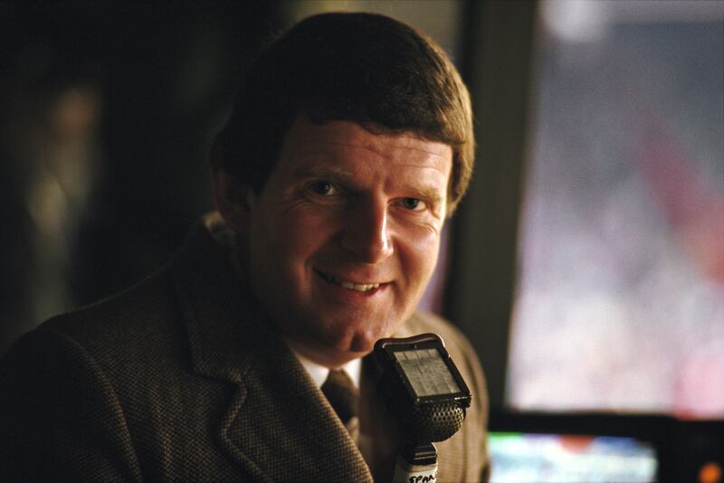 Motson on the mic for an FA Cup tie between Manchester United and West Ham in 1985. Getty Images