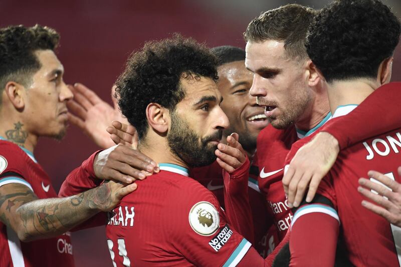 Mohamed Salah celebrates scoring the first. EPA