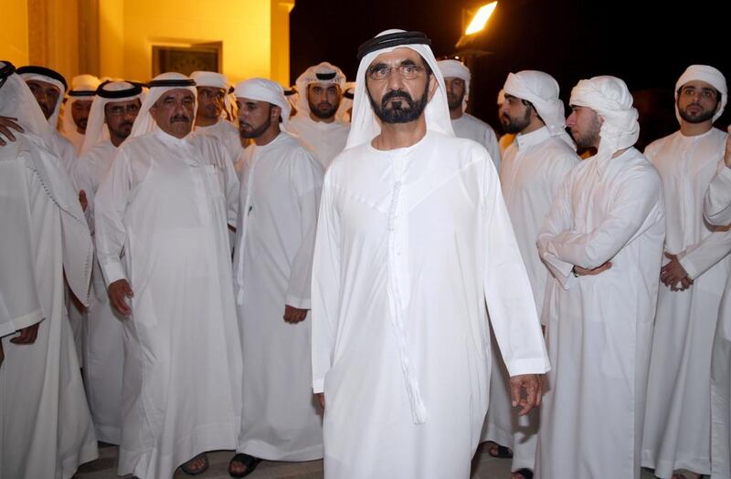 Sheikh Mohammed bin Rashid at the funeral of his son, Sheikh Rashid bin Mohammed. Wam