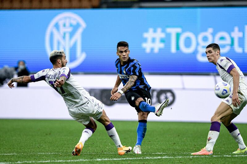 Inter Milan's Lautaro Martinez makes the score 1-1 at the San Siro. AP