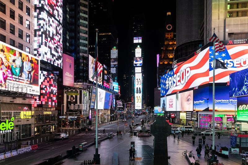 An empty Times Square is seen following the outbreak of coronavirus, in New York City on March 18, 2020. Reuters