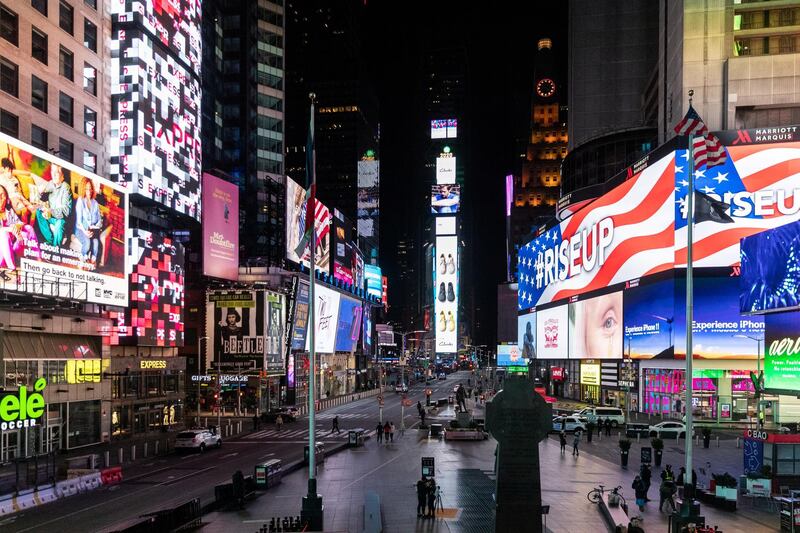 An empty Times Square is seen following the outbreak of coronavirus, in New York City on March 18, 2020. Reuters
