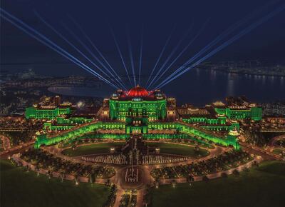 The hotel's facade will be lit up in National Day colours from November 27 to December 3. Photo: Emirates Palace Mandarin Oriental