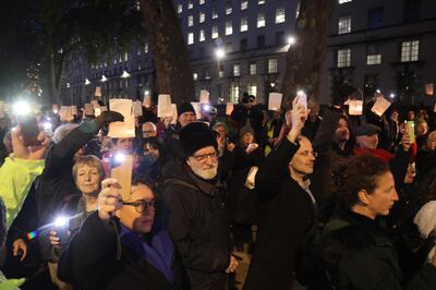 People of different nationalities and religions came together for vigil opposite Downing Street following the outbreak of the Israel-Gaza war. Photo: Together