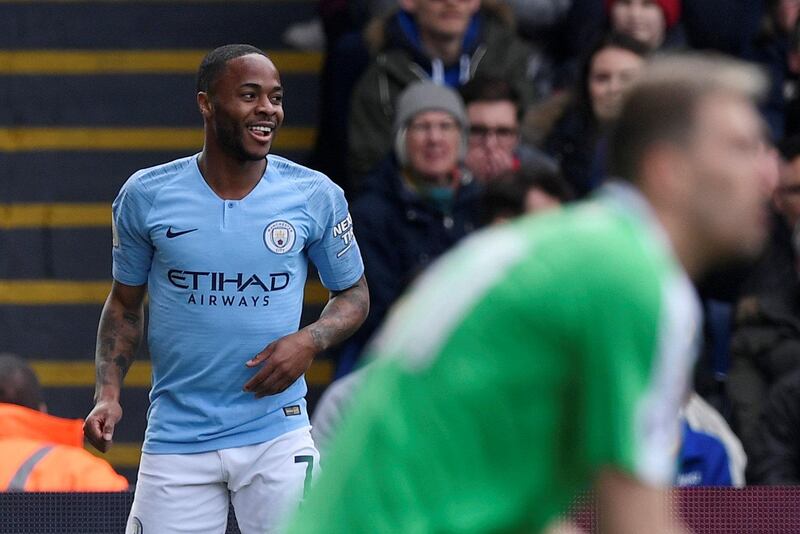 Soccer Football - Premier League - Crystal Palace v Manchester City - Selhurst Park, London, Britain - April 14, 2019  Manchester City's Raheem Sterling celebrates scoring their first goal      Action Images via Reuters/Tony O'Brien  EDITORIAL USE ONLY. No use with unauthorized audio, video, data, fixture lists, club/league logos or "live" services. Online in-match use limited to 75 images, no video emulation. No use in betting, games or single club/league/player publications.  Please contact your account representative for further details.