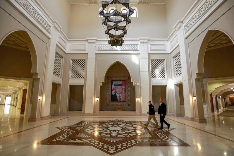 The main hall of the King Hussein convention centre near the town of Sweimeh, which will host the conference. AFP