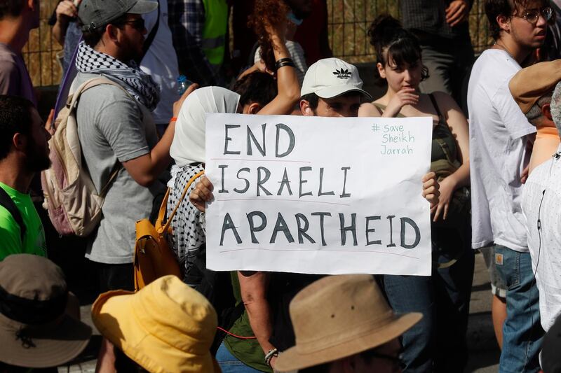 Israeli and Arab activists protest against the potential eviction of the Palestinian families. EPA