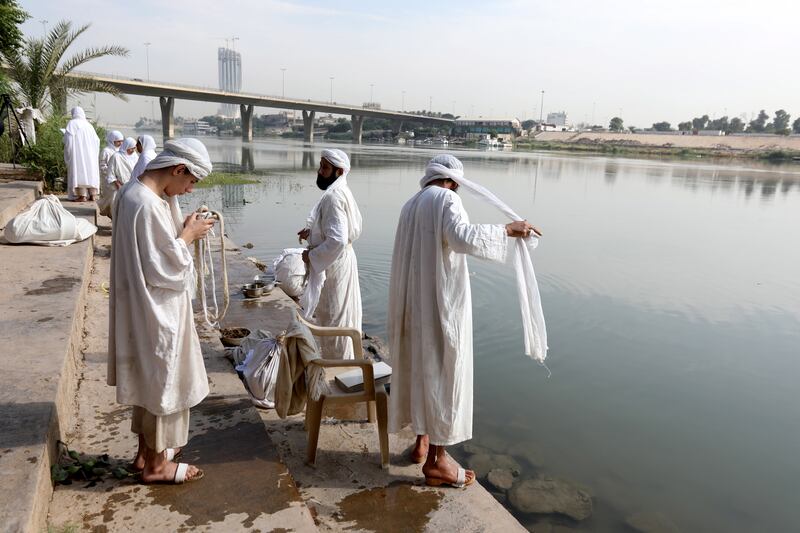 The Mandaeans are one of Iraq's smallest and most peaceful religious communities.  In Mandaeism John the Baptist is a central prophet, and they practise water immersion as an act of ritual purity. EPA 