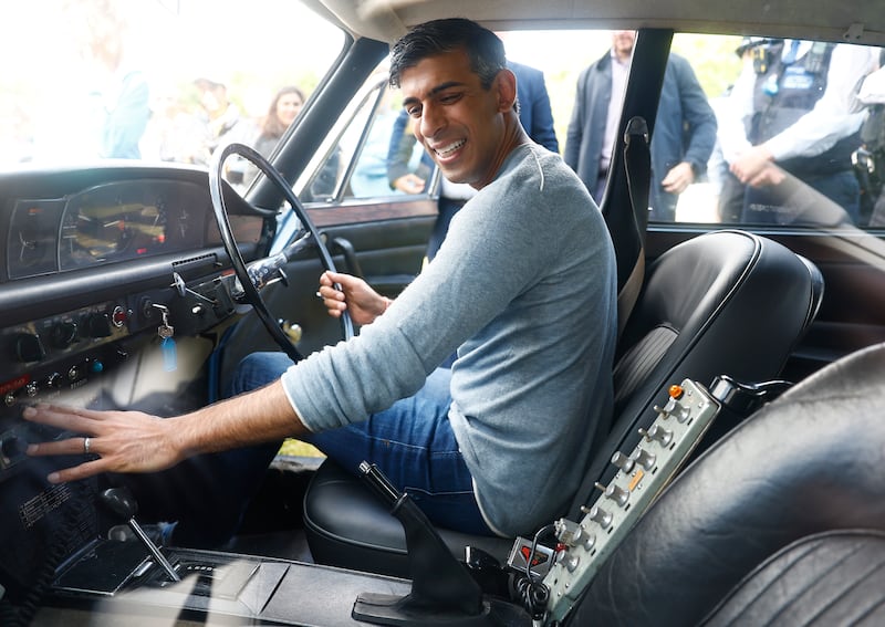 Mr Sunak sits in an old Special Branch police vehicle which was used to transport former prime minister Margaret Thatcher, in July 2023. Getty Images