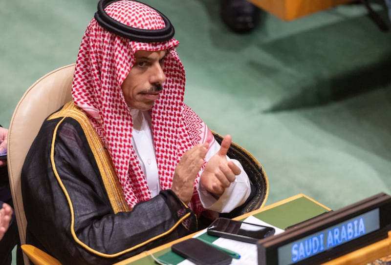 Saudi Foreign Minister Prince Faisal bin Farhan at the UN General Assembly.