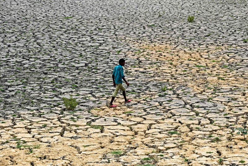 The arid bed of the Yamuna river on a hot summer day in New Delhi. AFP
