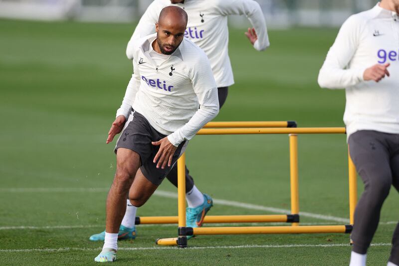 Tottenham attacker Lucas Moura during training ahead of the Marseille game. AFP